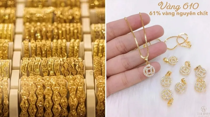 Vàng 610 có khoảng 61% vàng nguyên chất nên giá thường thấp hơn vàng 18K.